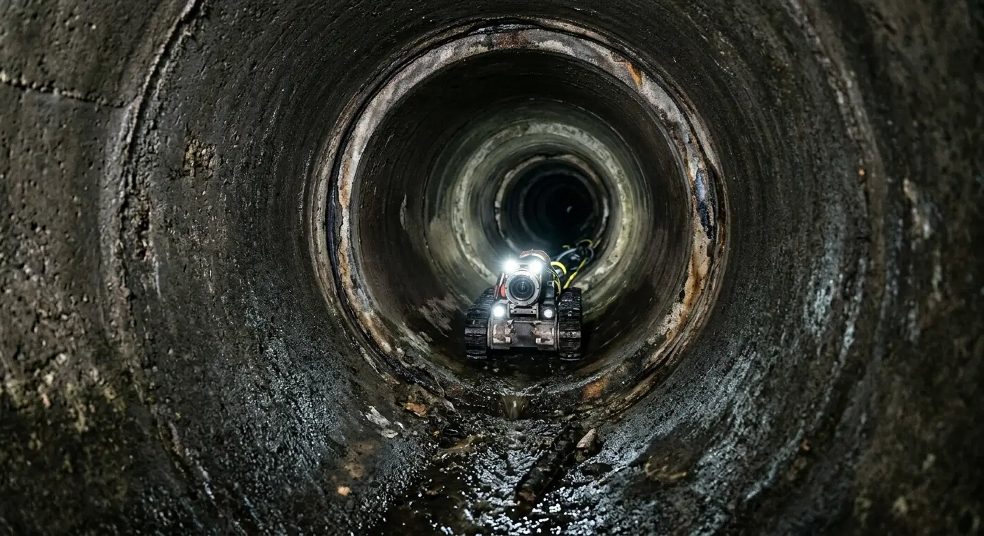 Robotic sewer camera inspecting pipe interior for Sewer Line Cleaning in Sparta